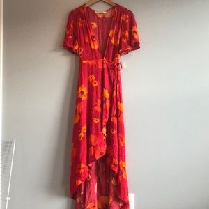 NWT Red Floral Wrap Maxi Dress